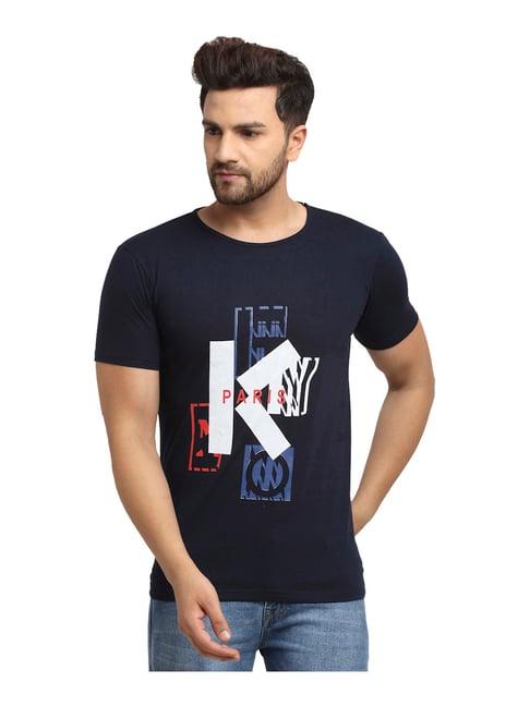 vimal jonney dark blue regular fit printed t-shirt