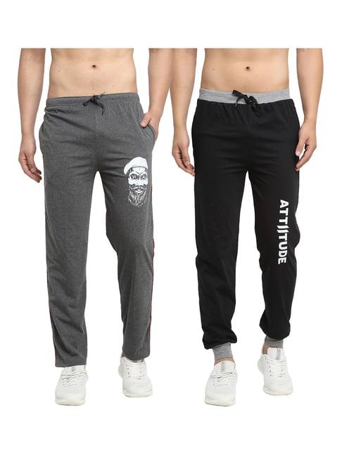 vimal jonney dark grey & black printed trackpants & joggers