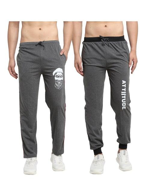 vimal jonney dark grey & grey printed trackpants & joggers