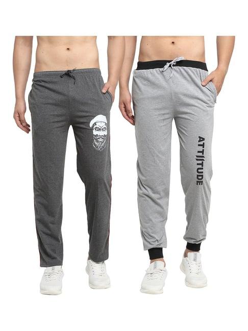 vimal jonney dark grey & grey printed trackpants & joggers
