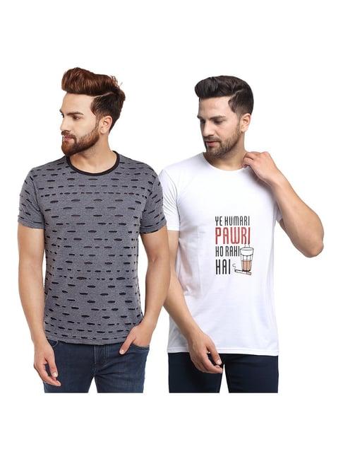 vimal jonney dark grey & white self design t-shirt - pack of 2