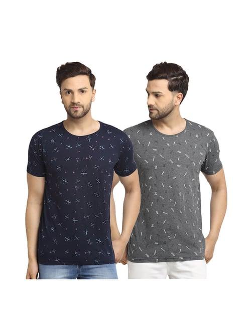 vimal jonney dark indigo & grey printed t-shirt (pack of 2)