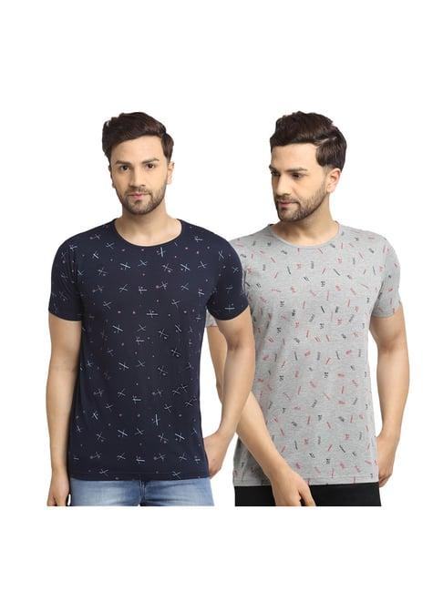 vimal jonney dark indigo & light grey printed t-shirt (pack of 2)