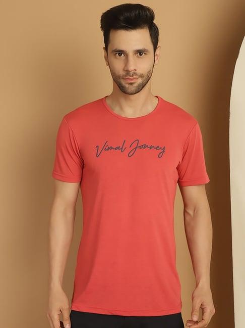 vimal jonney dark pink regular fit logo print crew t-shirt