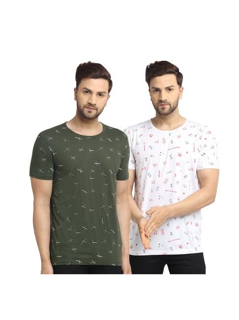 vimal jonney forest green & white printed t-shirt (pack of 2)