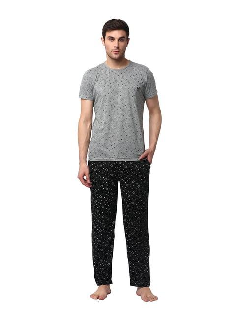 vimal jonney grey & black printed t-shirt & trackpants