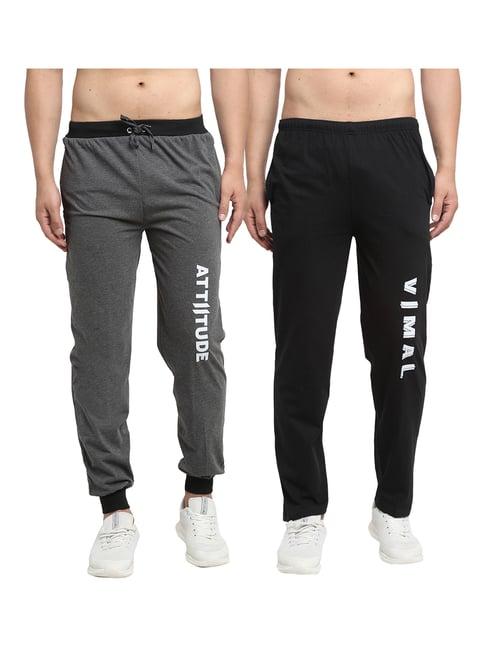 vimal jonney grey & black printed trackpants & joggers