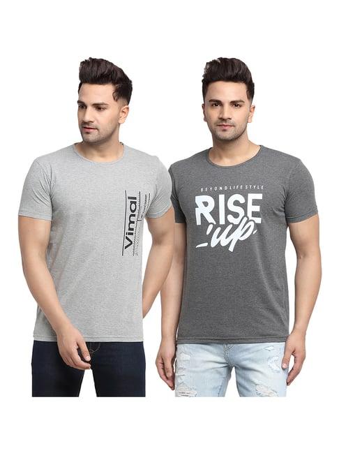 vimal jonney grey & dark grey printed t-shirt - pack of 2