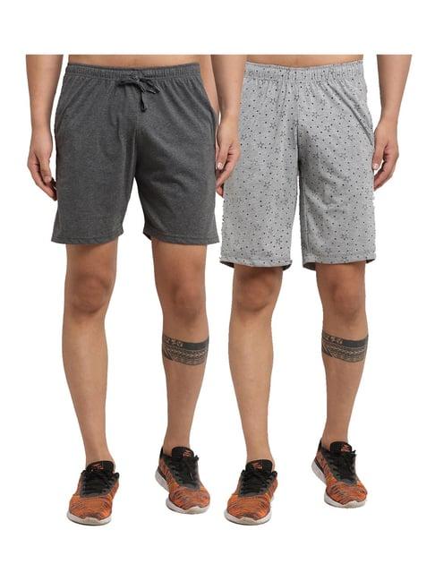 vimal jonney grey & dark grey regular fit printed shorts - pack of 2