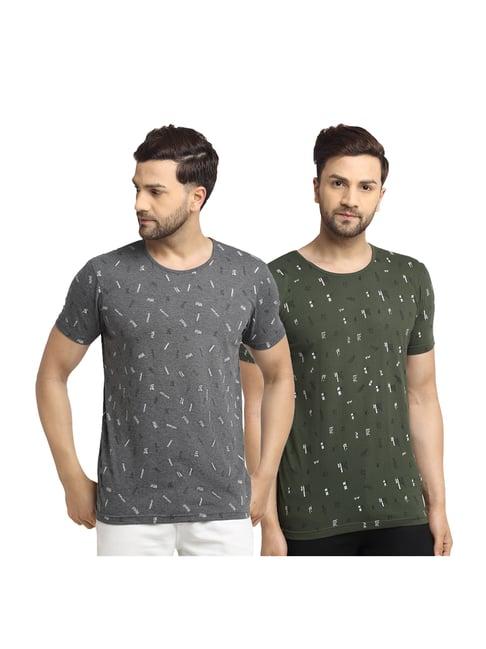 vimal jonney grey & green printed cotton t-shirt (pack of 2)