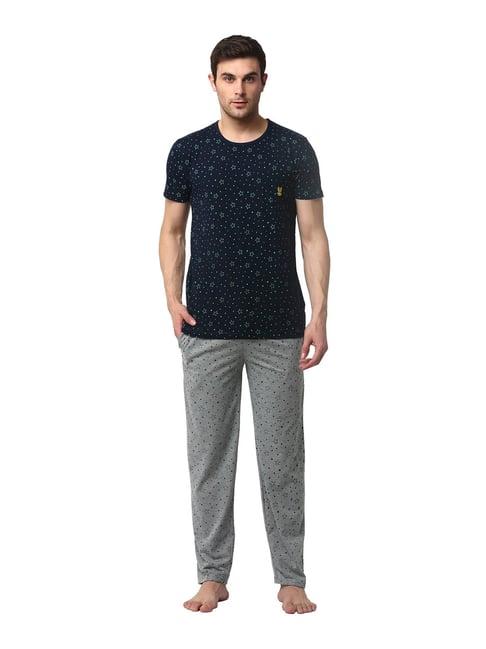 vimal jonney grey & navy printed t-shirt & trackpants