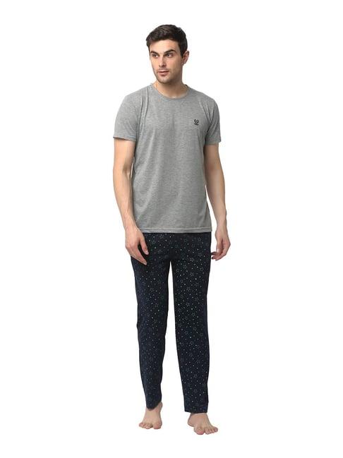 vimal jonney grey & navy printed t-shirt & trackpants