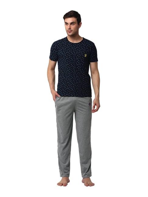 vimal jonney grey & navy printed t-shirt & trackpants