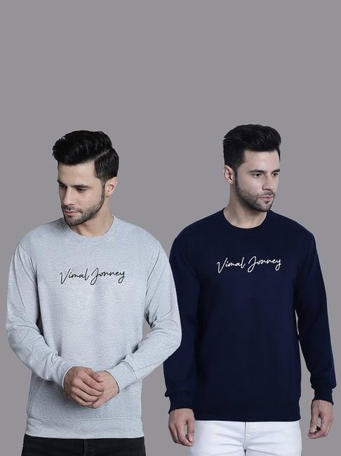 vimal jonney grey & navy regular fit printed sweatshirt - pack of 2