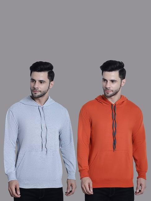 vimal jonney grey & orange regular fit hooded sweatshirt - pack of 2