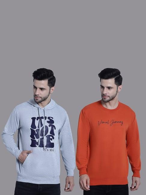 vimal jonney grey & orange regular fit printed sweatshirt - pack of 2