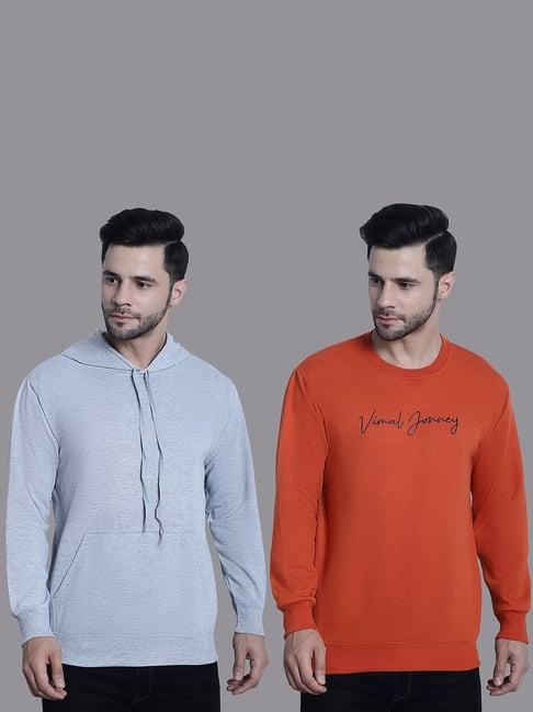 vimal jonney grey & orange regular fit printed sweatshirt - pack of 2