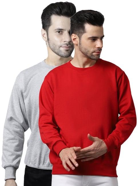 vimal jonney grey & red regular fit sweatshirts - pack of 2