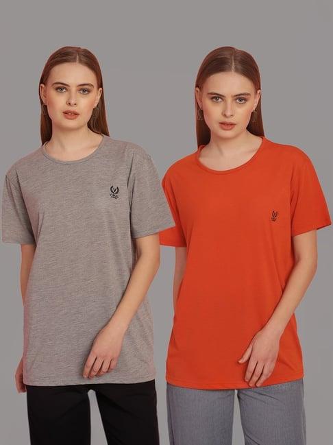 vimal jonney grey & rust cotton t-shirt - pack of 2