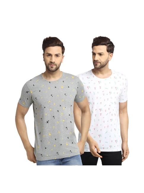 vimal jonney grey & white printed t-shirt (pack of 2)