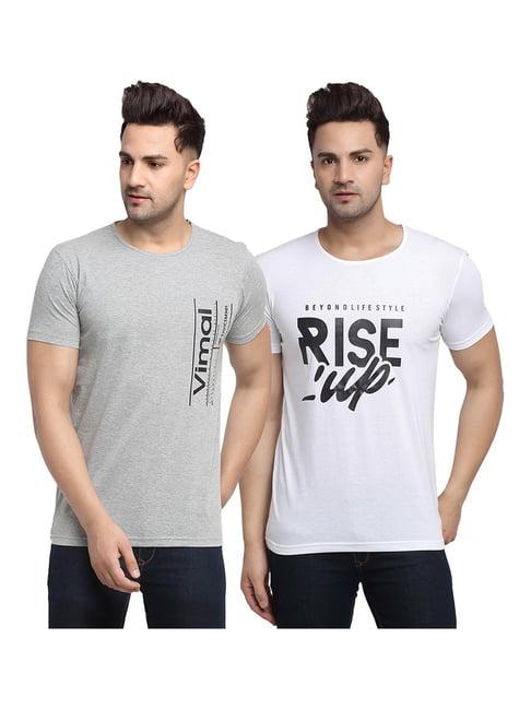 vimal jonney grey & white printed t-shirt - pack of 2