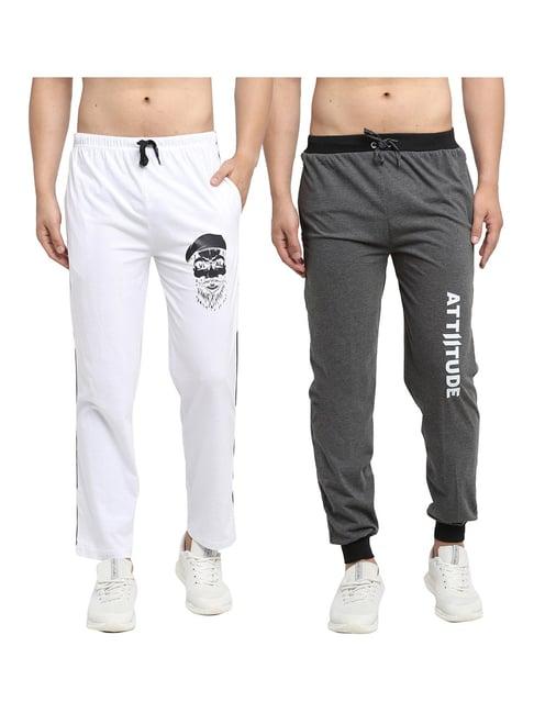 vimal jonney grey & white printed trackpants & joggers