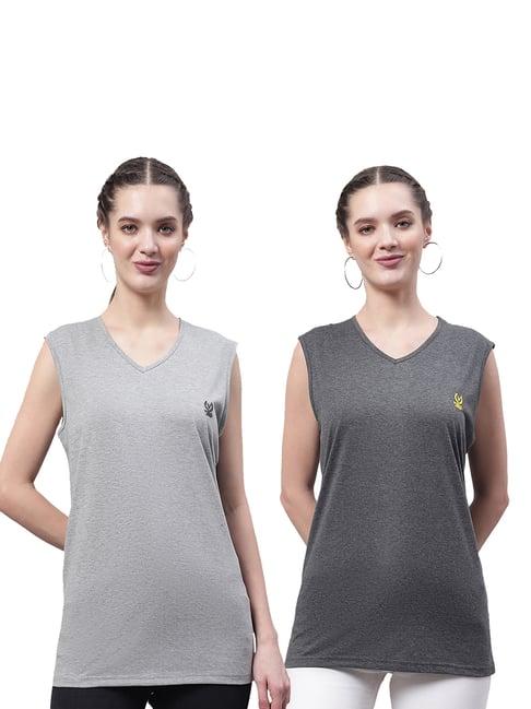 vimal jonney grey cotton logo print t-shirt (pack of 2)