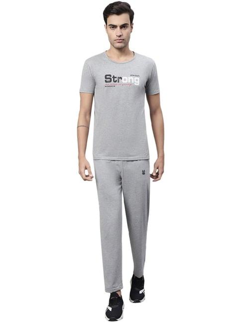 vimal jonney grey melange cotton regular fit printed tracksuit