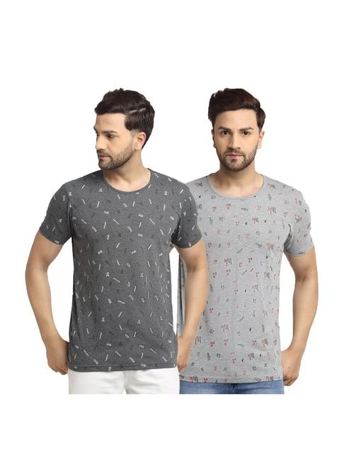 vimal jonney grey printed cotton t-shirt (pack of 2)