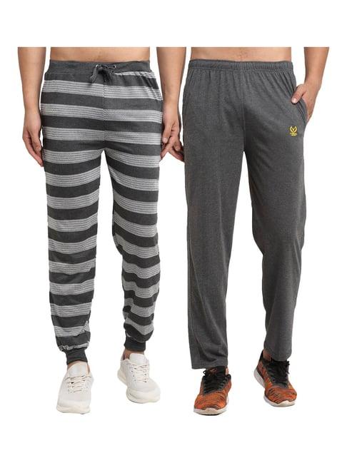 vimal jonney grey regular fit striped joggers & trackpants - pack of 2