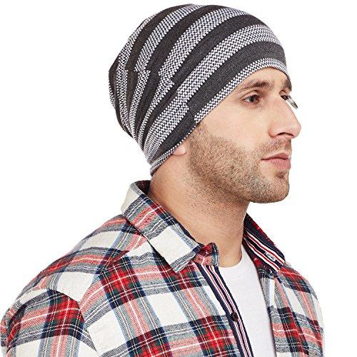 vimal jonney grey striped beanie cap for men-ring_cap_str_gry_01