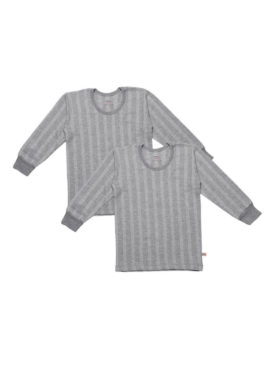 vimal jonney infant kids pack of 2 grey melange striped cotton thermal tops