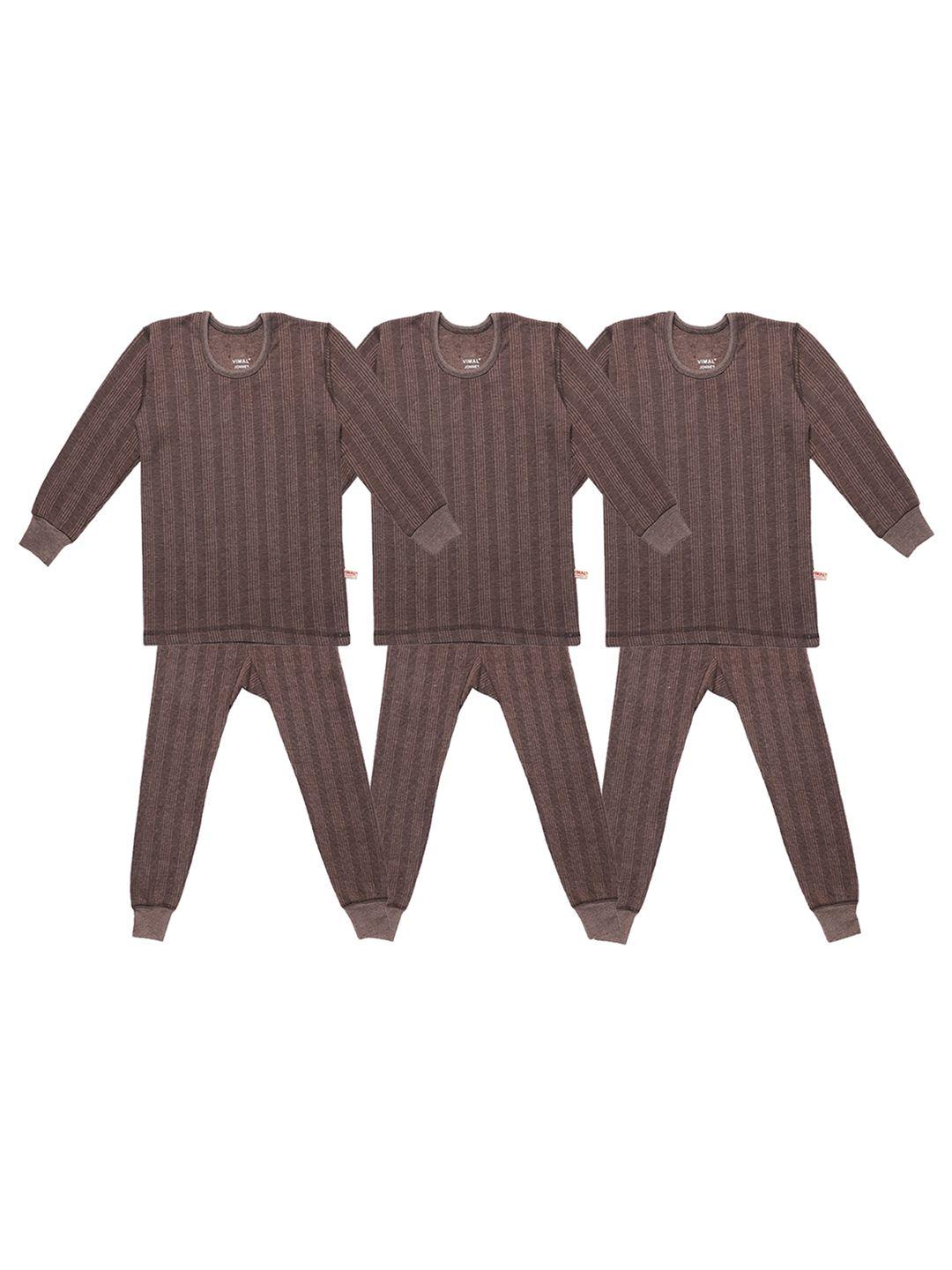 vimal jonney infant kids pack of 3 brown striped thermal set