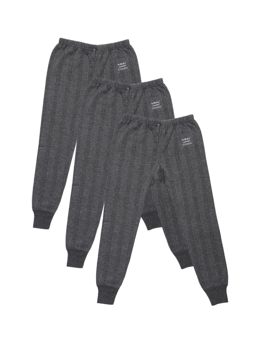 vimal jonney infant kids pack of 3 grey striped cotton thermal bottoms