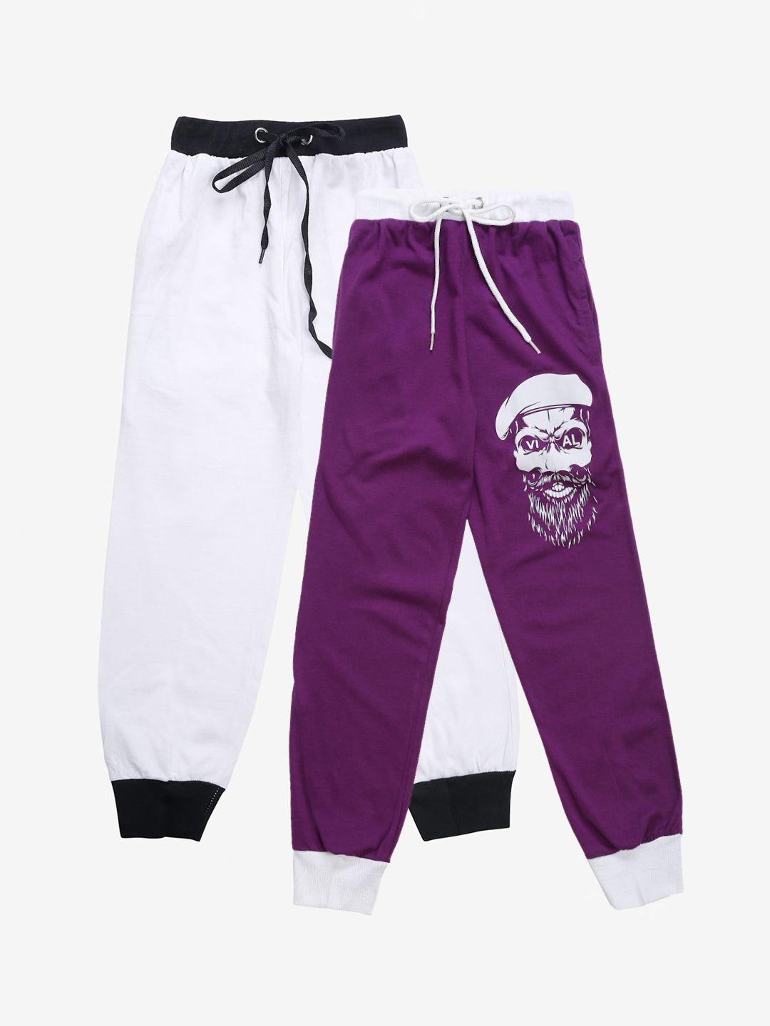 vimal jonney infants kids purple & white pack of 2 solid joggers