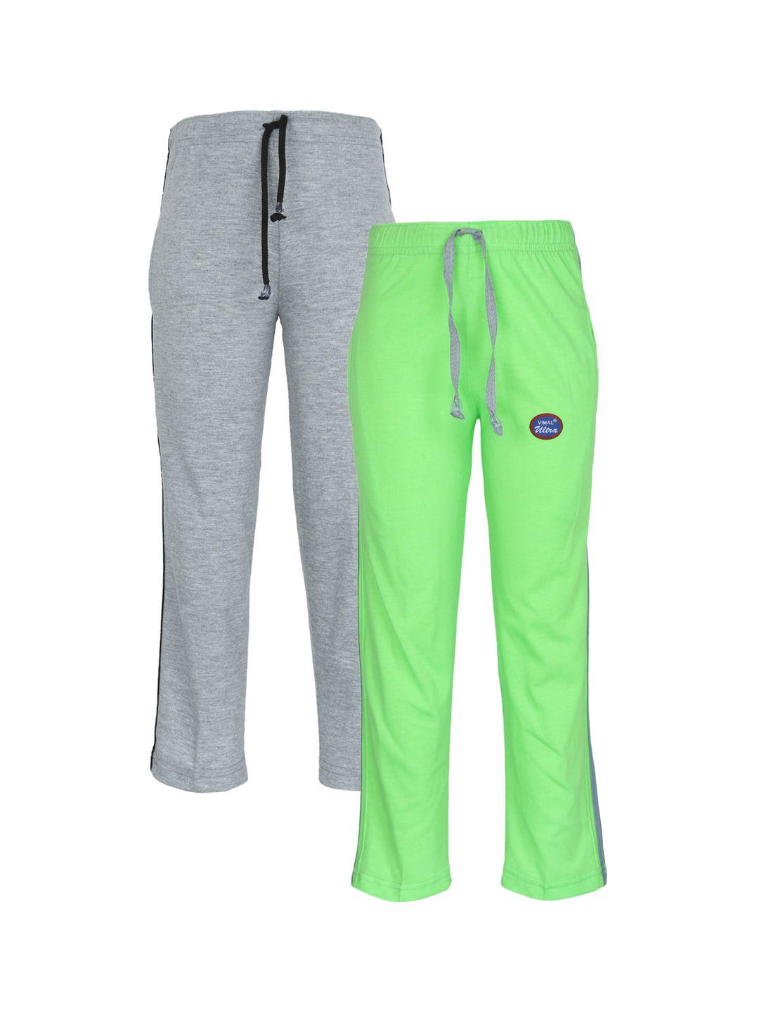 vimal jonney kids grey & green pack of 2 solid cotton track pants