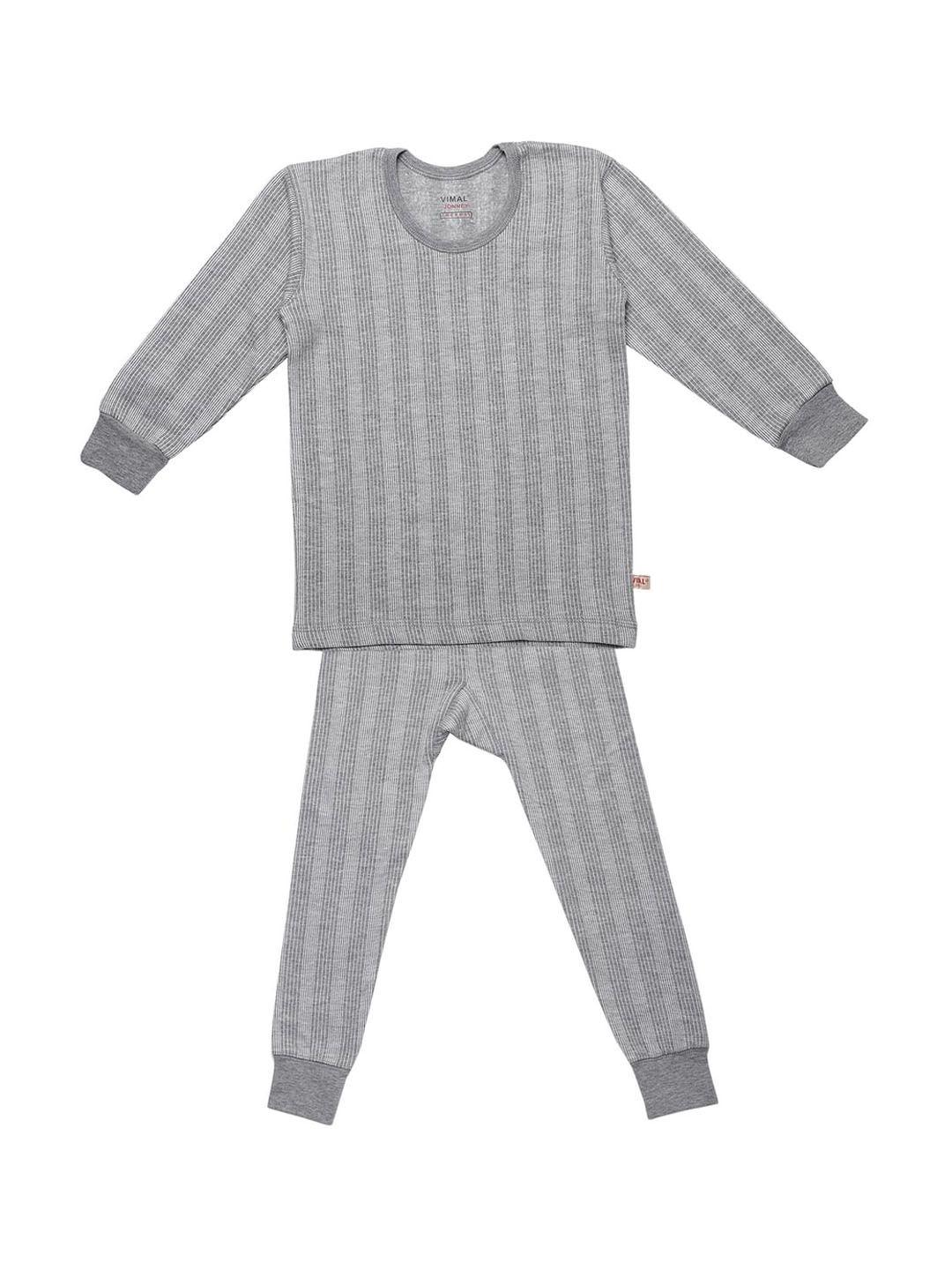 vimal jonney kids grey melange striped thermal set
