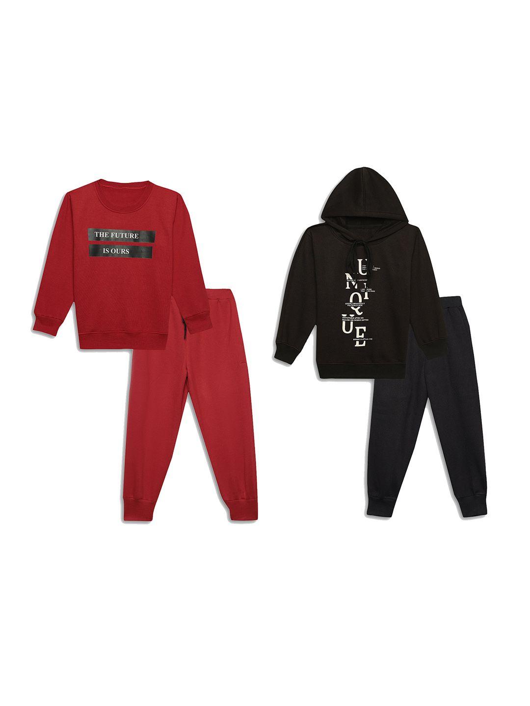 vimal jonney kids kids pack of 2 printed cotton fleece sweatshirt with joggers