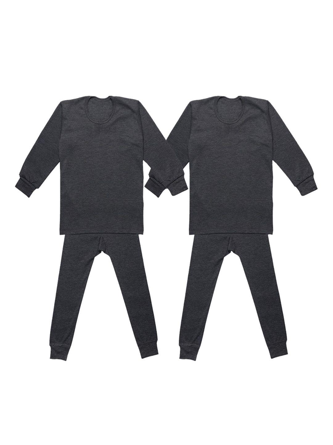 vimal jonney kids pack of 2 grey solid thermal top and bottom set
