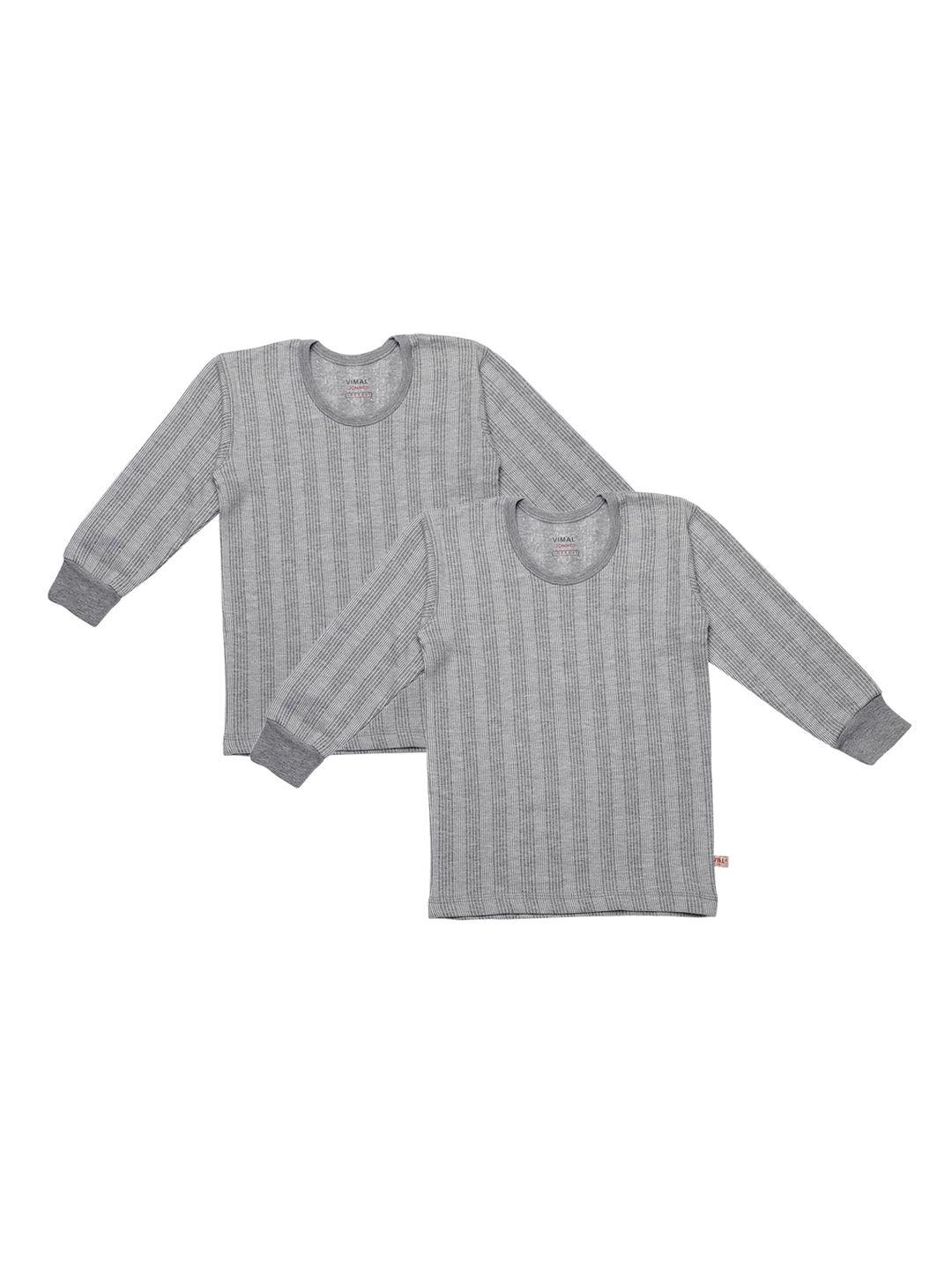 vimal jonney kids pack of 2 grey striped thermal tops