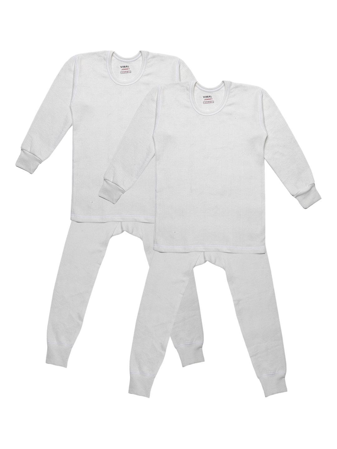 vimal jonney kids pack of 2 white stripe patterned thermal top and bottom set
