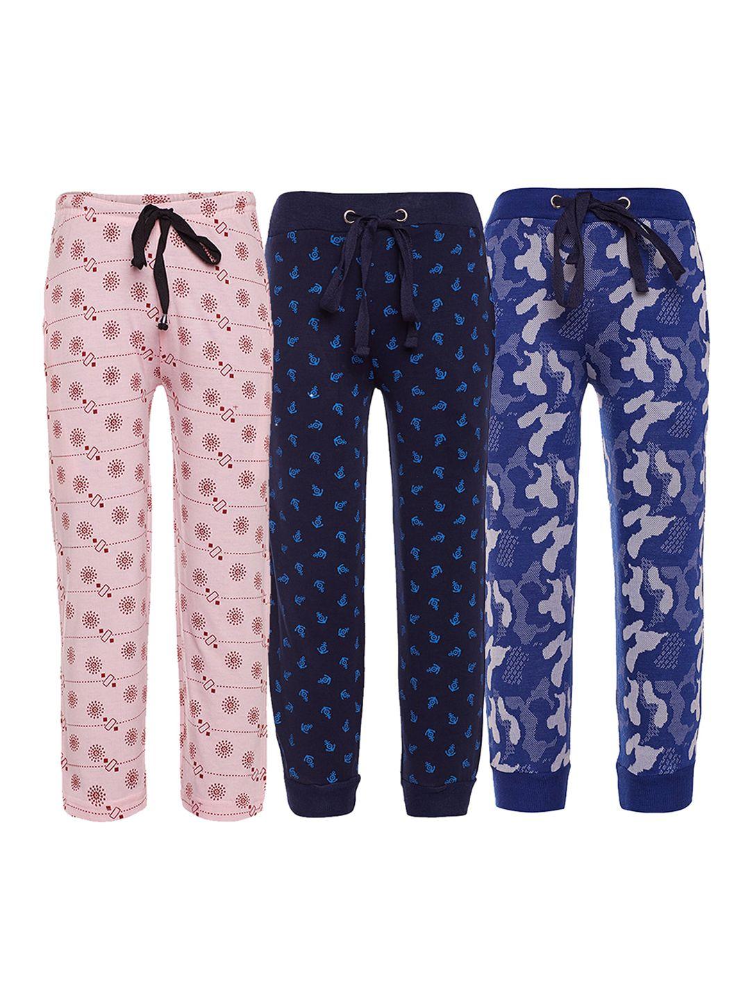 vimal jonney kids pack of 3 blue & navy blue printed trackpants