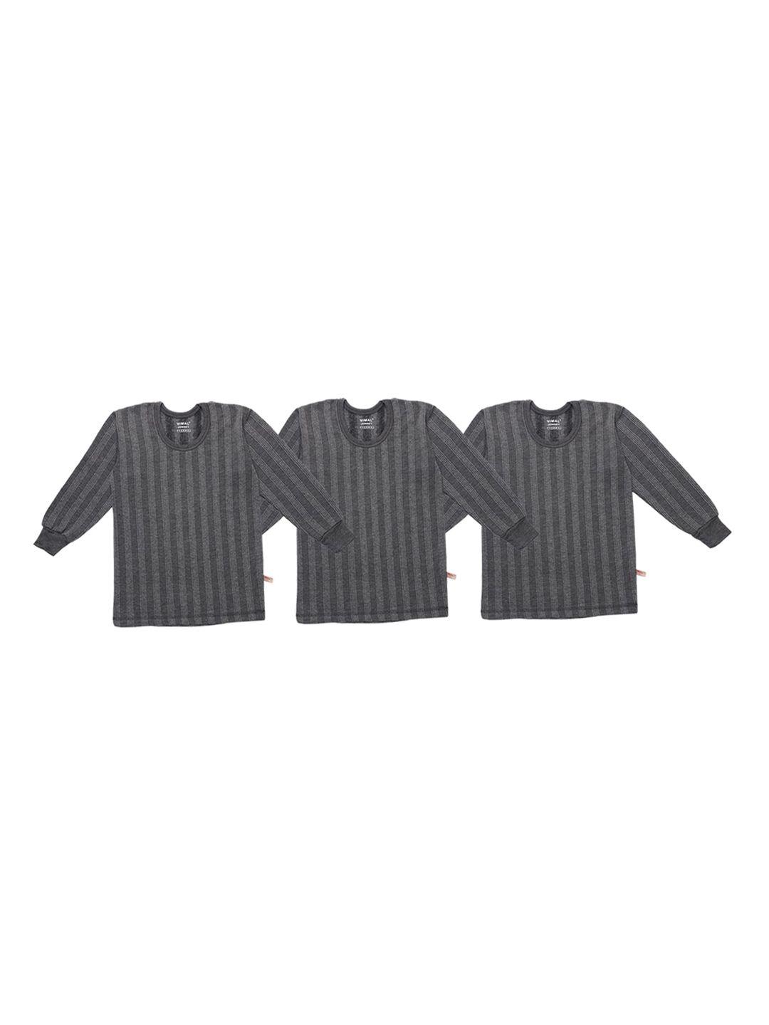 vimal jonney kids pack of 3 grey striped cotton thermal tops