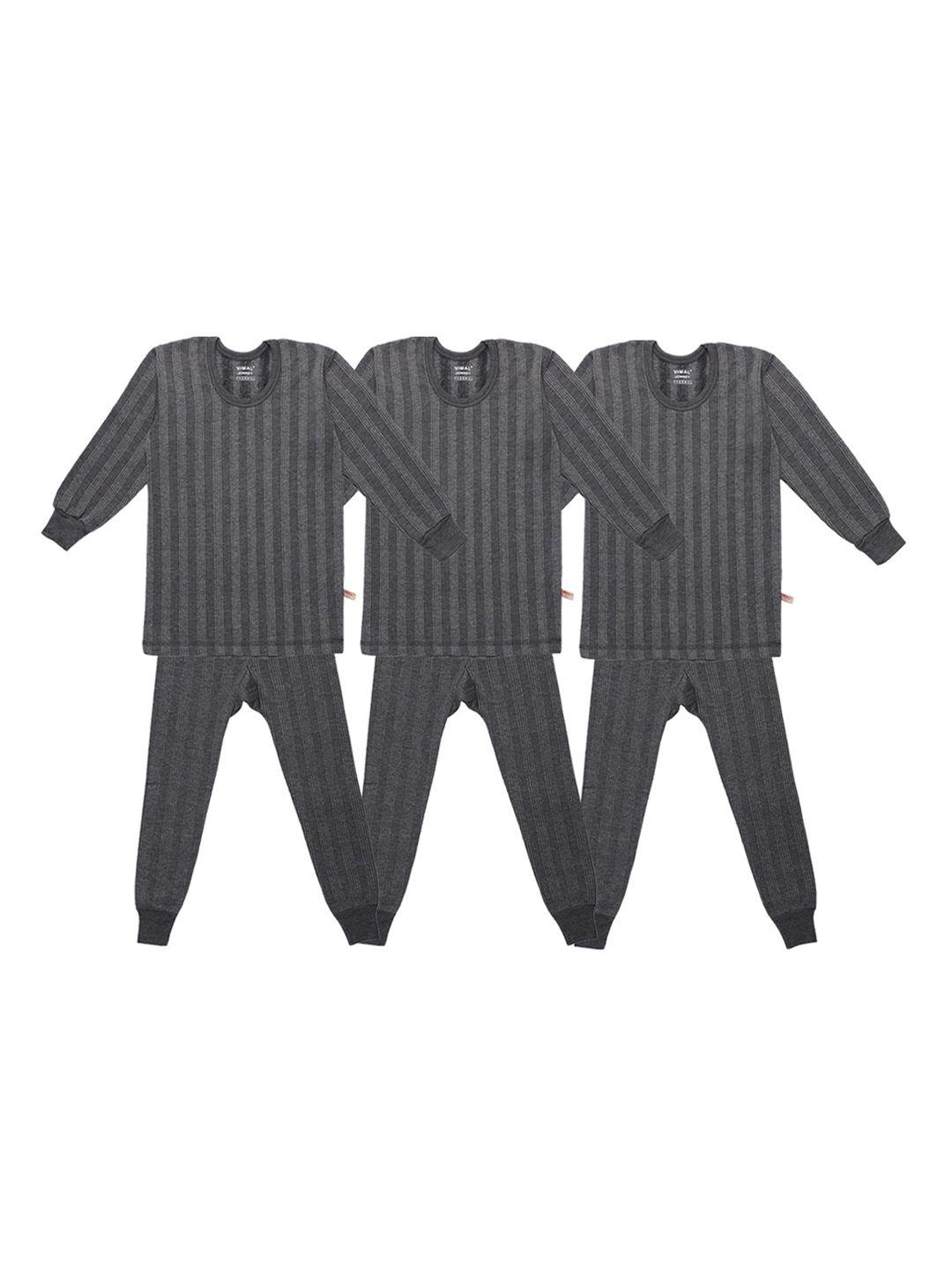 vimal jonney kids pack of 3 self striped cotton thermal sets
