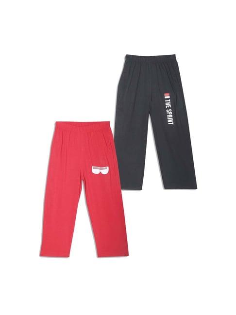 vimal jonney kids red & black printed trackpants (pack of 2)