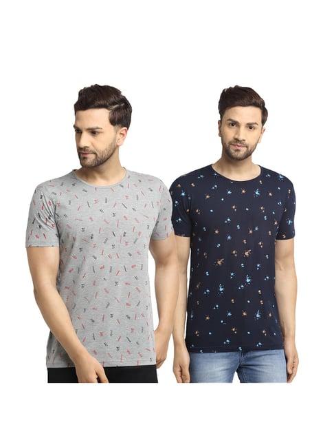 vimal jonney light grey & blue cotton t-shirt (pack of 2)