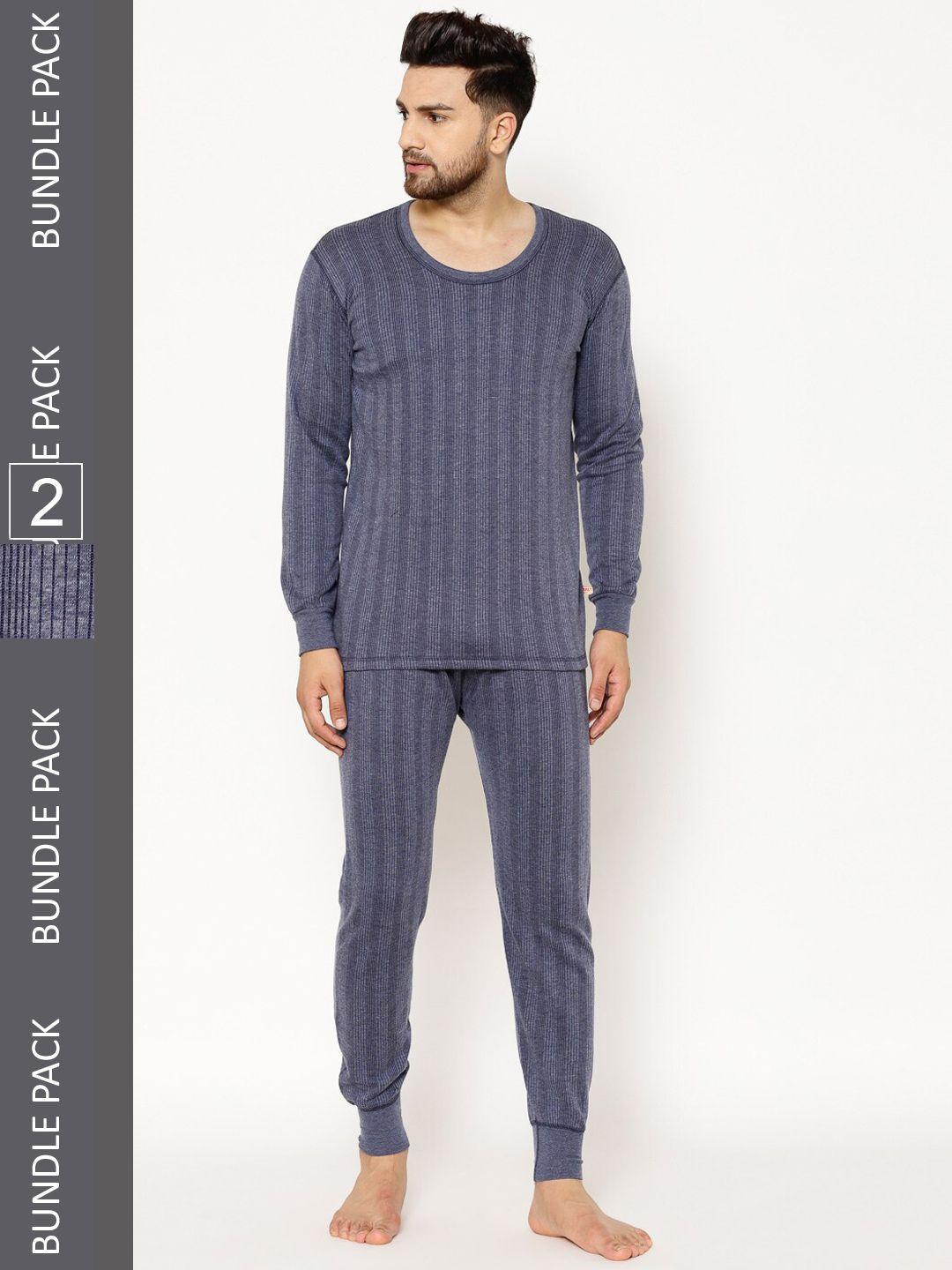 vimal jonney men  pack of 2 striped cotton thermal set