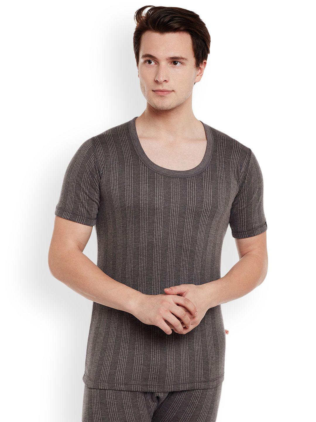 vimal jonney men black & taupe striped thermal top