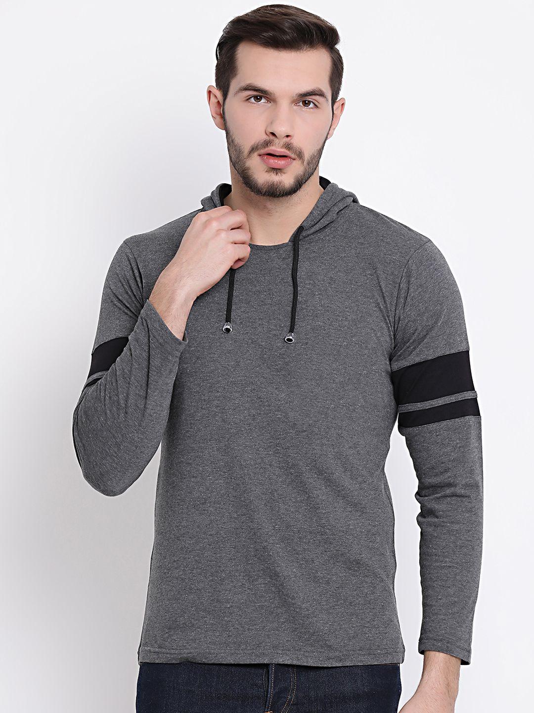 vimal jonney men charcoal grey solid hood t-shirt