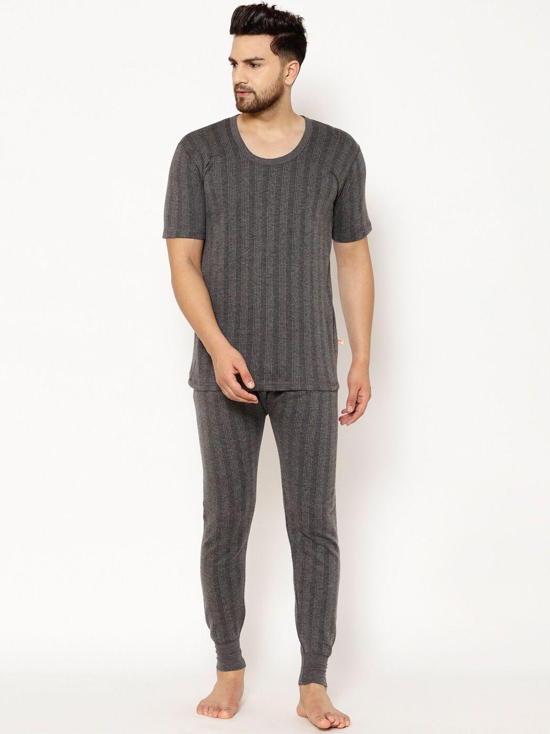 vimal jonney men charcoal grey striped thermal set